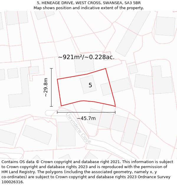 5, HENEAGE DRIVE, WEST CROSS, SWANSEA, SA3 5BR: Plot and title map