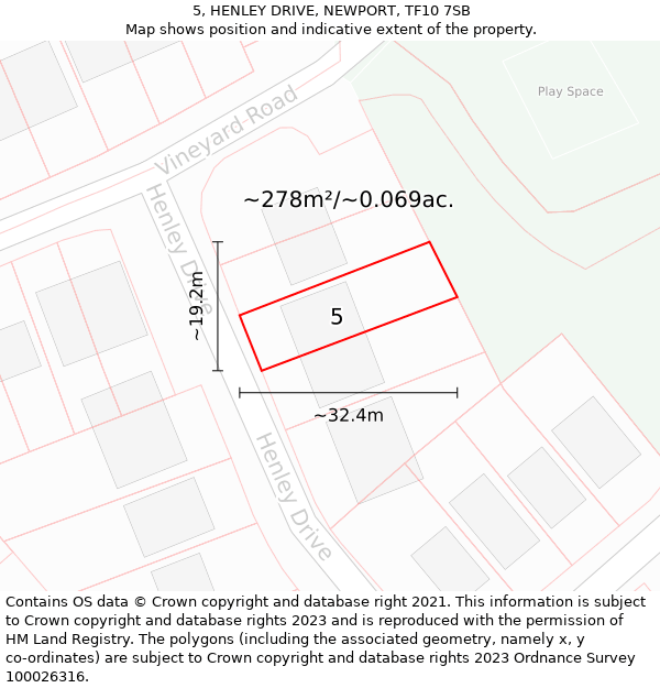 5, HENLEY DRIVE, NEWPORT, TF10 7SB: Plot and title map