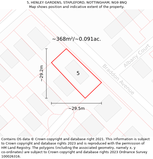 5, HENLEY GARDENS, STAPLEFORD, NOTTINGHAM, NG9 8NQ: Plot and title map