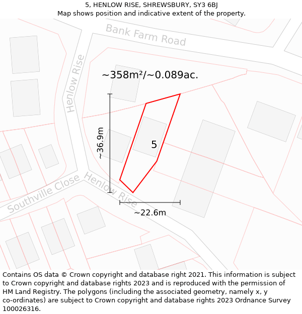 5, HENLOW RISE, SHREWSBURY, SY3 6BJ: Plot and title map