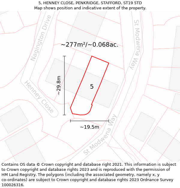 5, HENNEY CLOSE, PENKRIDGE, STAFFORD, ST19 5TD: Plot and title map