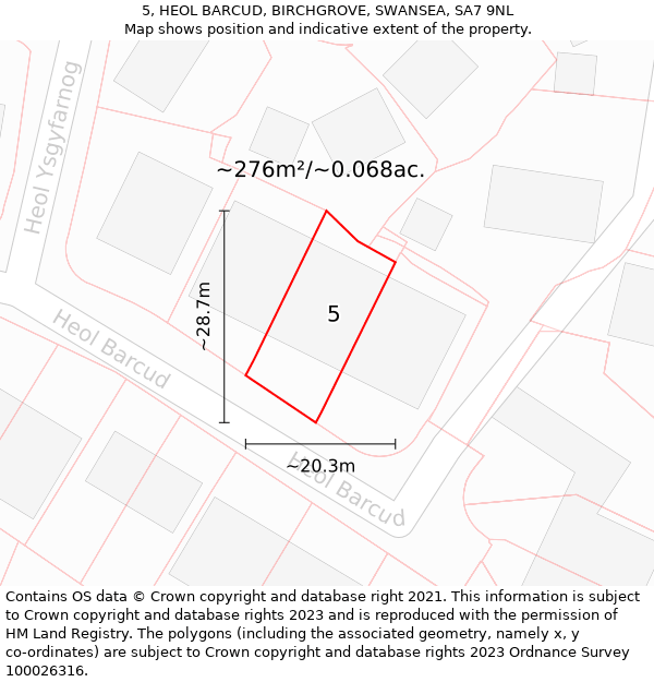 5, HEOL BARCUD, BIRCHGROVE, SWANSEA, SA7 9NL: Plot and title map