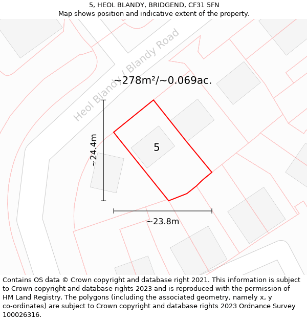 5, HEOL BLANDY, BRIDGEND, CF31 5FN: Plot and title map