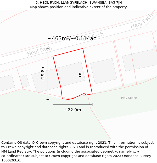 5, HEOL FACH, LLANGYFELACH, SWANSEA, SA5 7JH: Plot and title map