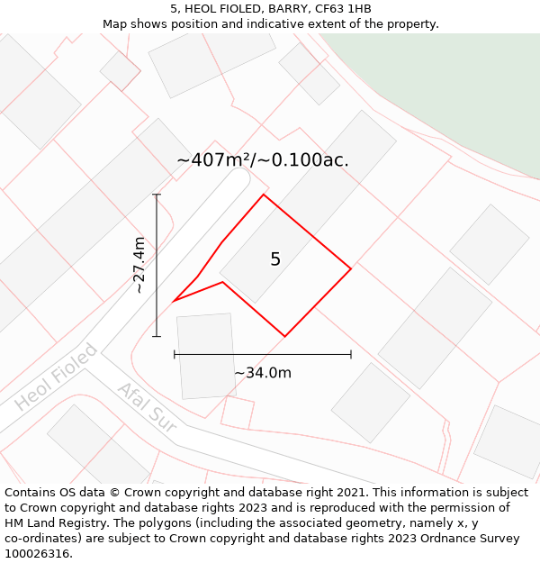 5, HEOL FIOLED, BARRY, CF63 1HB: Plot and title map