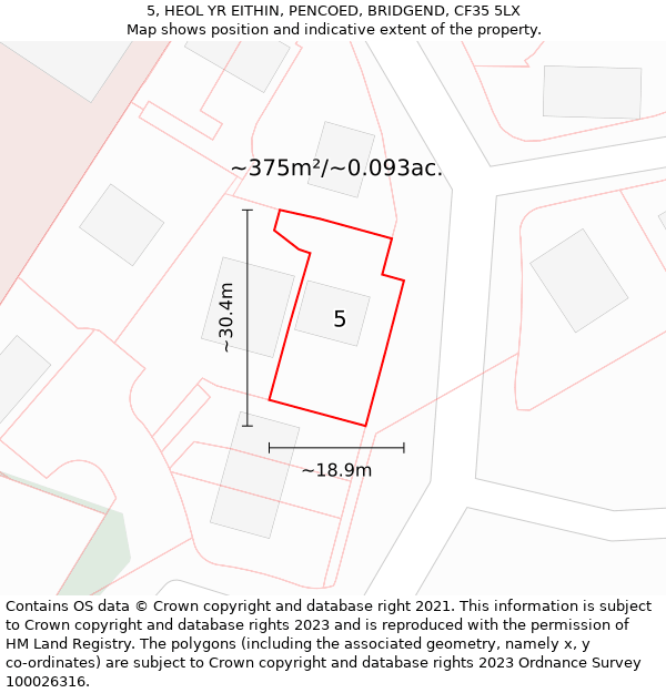 5, HEOL YR EITHIN, PENCOED, BRIDGEND, CF35 5LX: Plot and title map