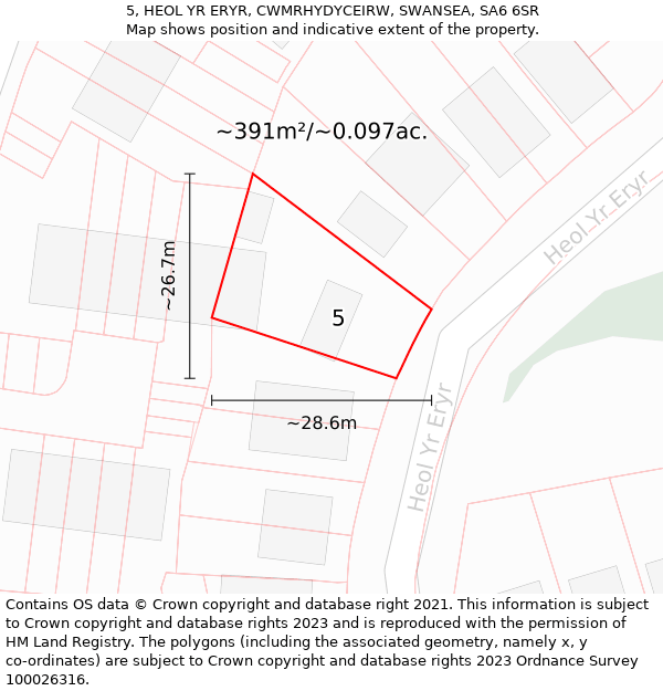 5, HEOL YR ERYR, CWMRHYDYCEIRW, SWANSEA, SA6 6SR: Plot and title map