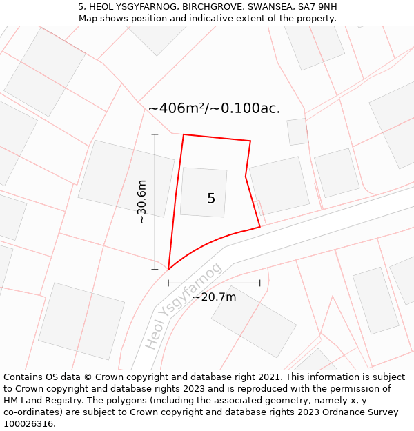 5, HEOL YSGYFARNOG, BIRCHGROVE, SWANSEA, SA7 9NH: Plot and title map