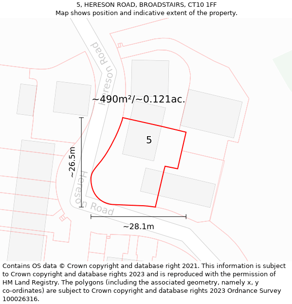 5, HERESON ROAD, BROADSTAIRS, CT10 1FF: Plot and title map