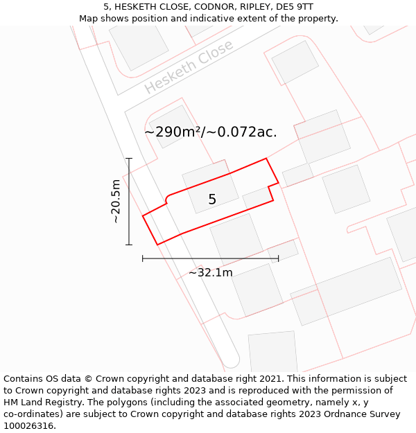 5, HESKETH CLOSE, CODNOR, RIPLEY, DE5 9TT: Plot and title map