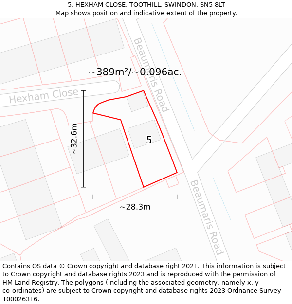 5, HEXHAM CLOSE, TOOTHILL, SWINDON, SN5 8LT: Plot and title map