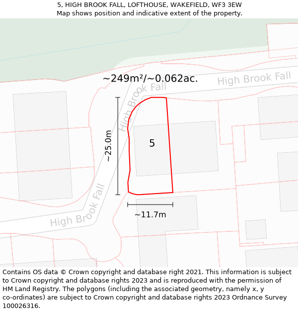 5, HIGH BROOK FALL, LOFTHOUSE, WAKEFIELD, WF3 3EW: Plot and title map