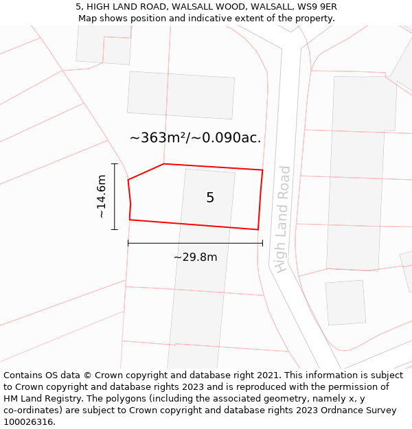 5, HIGH LAND ROAD, WALSALL WOOD, WALSALL, WS9 9ER: Plot and title map