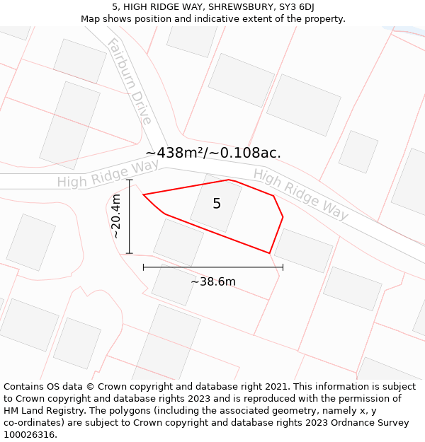 5, HIGH RIDGE WAY, SHREWSBURY, SY3 6DJ: Plot and title map