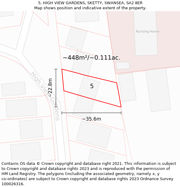 5, HIGH VIEW GARDENS, SKETTY, SWANSEA, SA2 8ER: Plot and title map