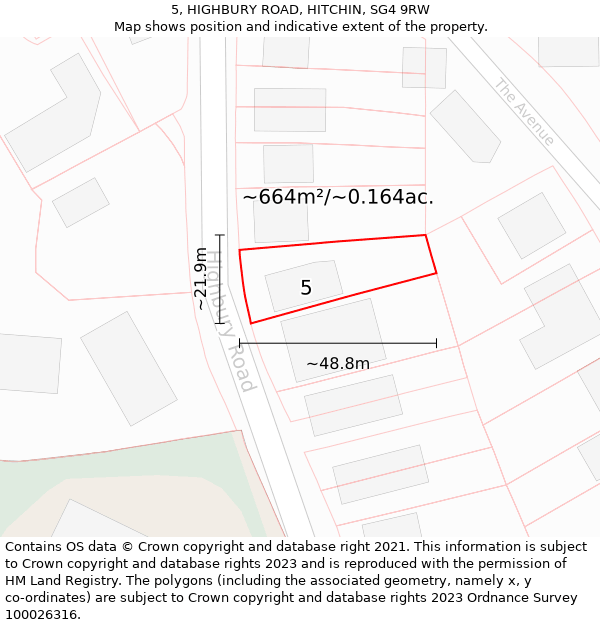 5, HIGHBURY ROAD, HITCHIN, SG4 9RW: Plot and title map