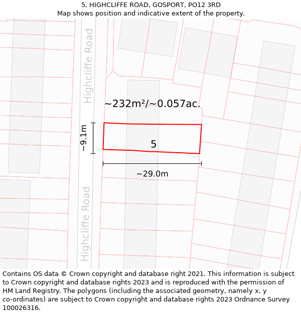 5, HIGHCLIFFE ROAD, GOSPORT, PO12 3RD: Plot and title map