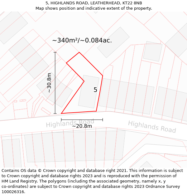 5, HIGHLANDS ROAD, LEATHERHEAD, KT22 8NB: Plot and title map