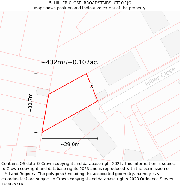 5, HILLER CLOSE, BROADSTAIRS, CT10 1JG: Plot and title map