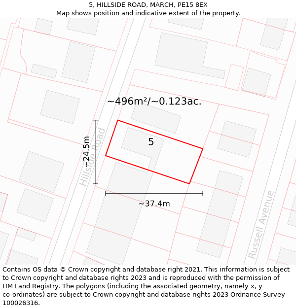 5, HILLSIDE ROAD, MARCH, PE15 8EX: Plot and title map