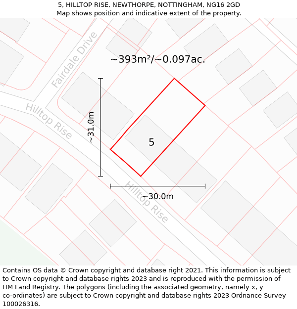 5, HILLTOP RISE, NEWTHORPE, NOTTINGHAM, NG16 2GD: Plot and title map