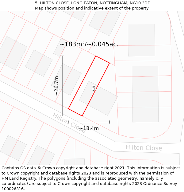 5, HILTON CLOSE, LONG EATON, NOTTINGHAM, NG10 3DF: Plot and title map