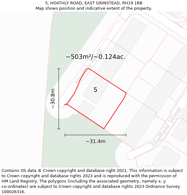 5, HOATHLY ROAD, EAST GRINSTEAD, RH19 1RB: Plot and title map