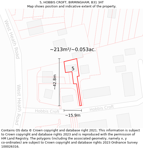 5, HOBBIS CROFT, BIRMINGHAM, B31 3AT: Plot and title map