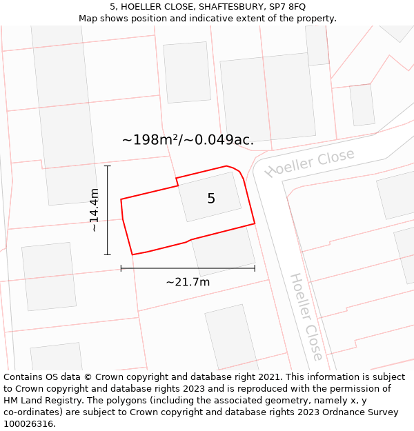 5, HOELLER CLOSE, SHAFTESBURY, SP7 8FQ: Plot and title map