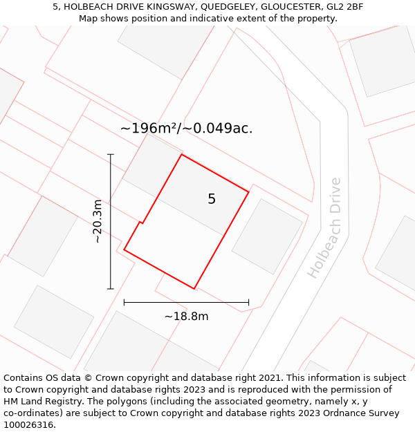 5, HOLBEACH DRIVE KINGSWAY, QUEDGELEY, GLOUCESTER, GL2 2BF: Plot and title map