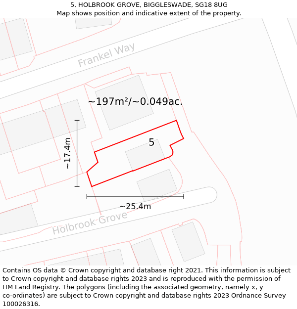 5, HOLBROOK GROVE, BIGGLESWADE, SG18 8UG: Plot and title map