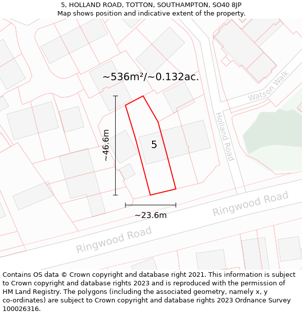 5, HOLLAND ROAD, TOTTON, SOUTHAMPTON, SO40 8JP: Plot and title map