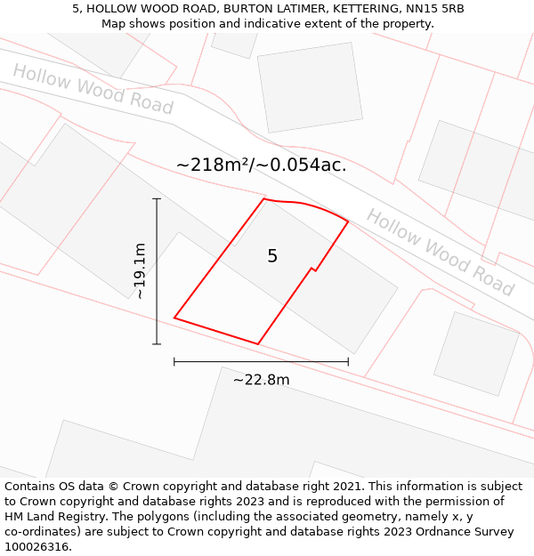 5, HOLLOW WOOD ROAD, BURTON LATIMER, KETTERING, NN15 5RB: Plot and title map