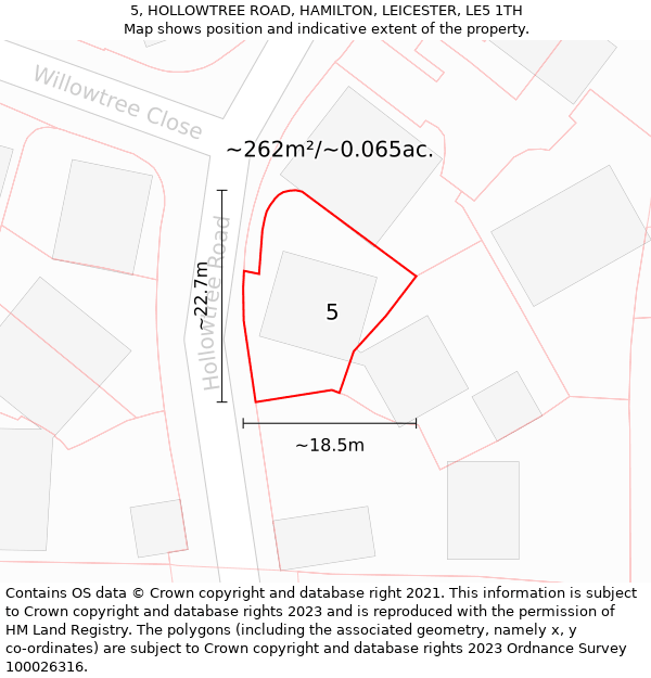 5, HOLLOWTREE ROAD, HAMILTON, LEICESTER, LE5 1TH: Plot and title map