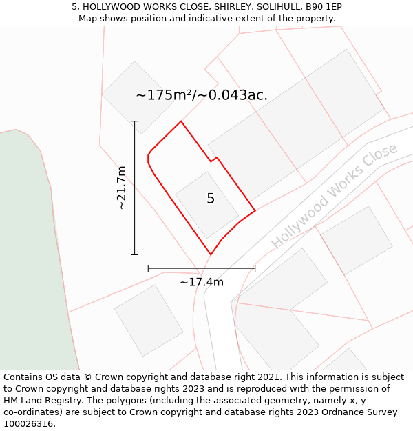 5, HOLLYWOOD WORKS CLOSE, SHIRLEY, SOLIHULL, B90 1EP: Plot and title map