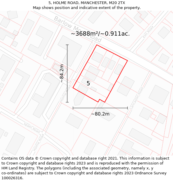 5, HOLME ROAD, MANCHESTER, M20 2TX: Plot and title map