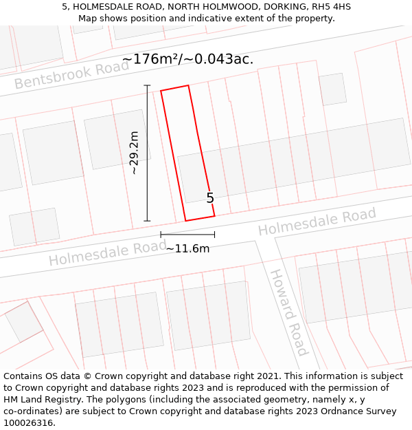 5, HOLMESDALE ROAD, NORTH HOLMWOOD, DORKING, RH5 4HS: Plot and title map