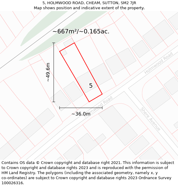 5, HOLMWOOD ROAD, CHEAM, SUTTON, SM2 7JR: Plot and title map