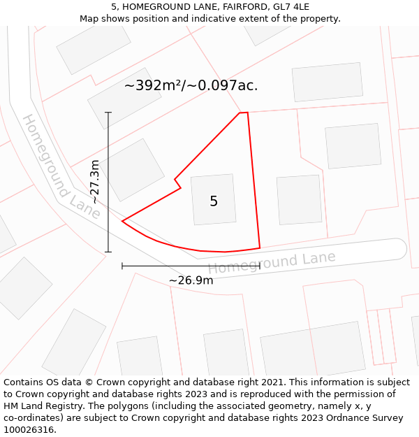 5, HOMEGROUND LANE, FAIRFORD, GL7 4LE: Plot and title map