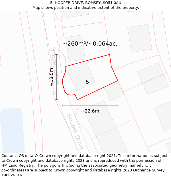 5, HOOPER DRIVE, ROMSEY, SO51 0AU: Plot and title map