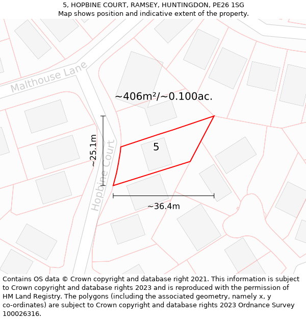 5, HOPBINE COURT, RAMSEY, HUNTINGDON, PE26 1SG: Plot and title map