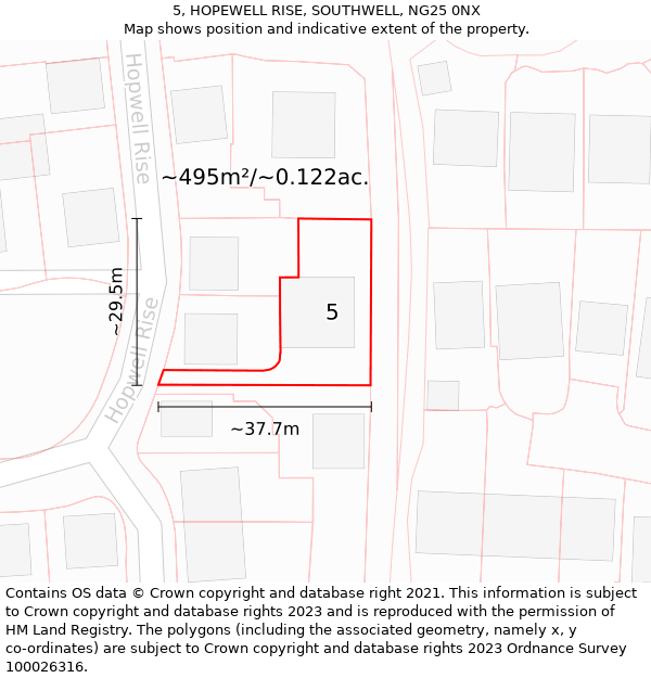 5, HOPEWELL RISE, SOUTHWELL, NG25 0NX: Plot and title map