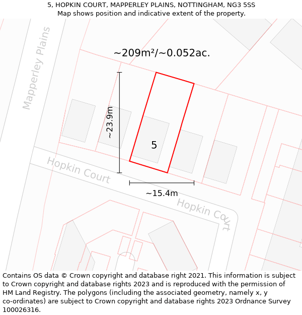 5, HOPKIN COURT, MAPPERLEY PLAINS, NOTTINGHAM, NG3 5SS: Plot and title map