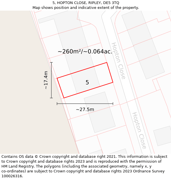 5, HOPTON CLOSE, RIPLEY, DE5 3TQ: Plot and title map