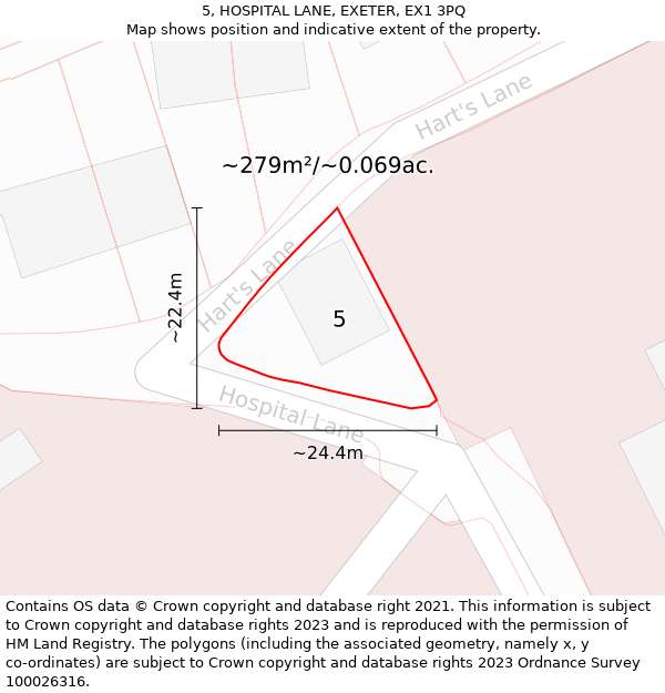 5, HOSPITAL LANE, EXETER, EX1 3PQ: Plot and title map