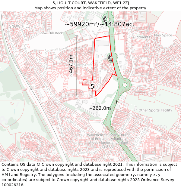 5, HOULT COURT, WAKEFIELD, WF1 2ZJ: Plot and title map