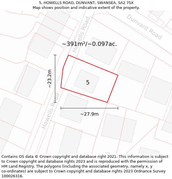 5, HOWELLS ROAD, DUNVANT, SWANSEA, SA2 7SX: Plot and title map