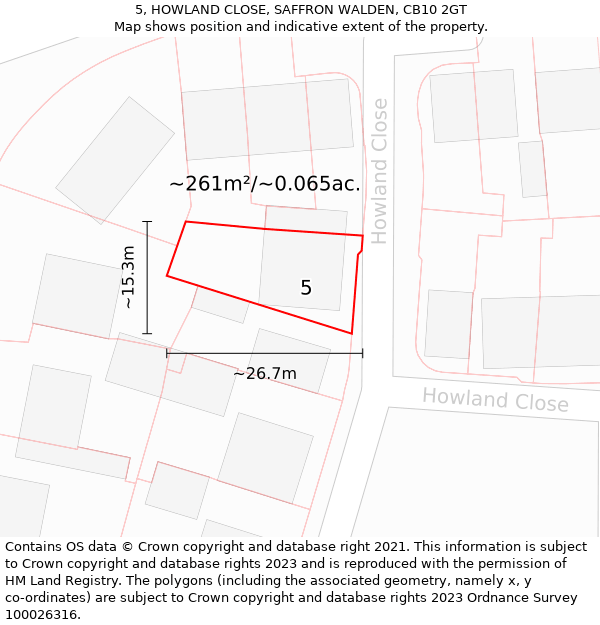 5, HOWLAND CLOSE, SAFFRON WALDEN, CB10 2GT: Plot and title map