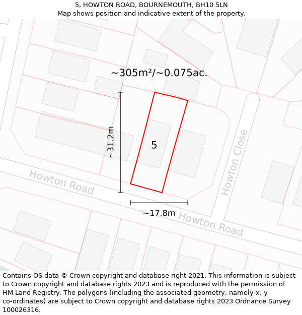 5, HOWTON ROAD, BOURNEMOUTH, BH10 5LN: Plot and title map