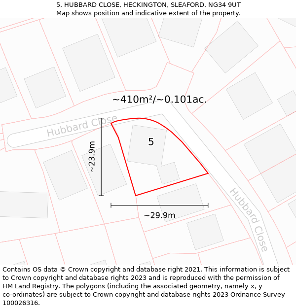 5, HUBBARD CLOSE, HECKINGTON, SLEAFORD, NG34 9UT: Plot and title map